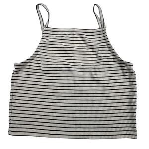 Top Shop Cropped Rib Tank Top Size 6 White Black Stripes